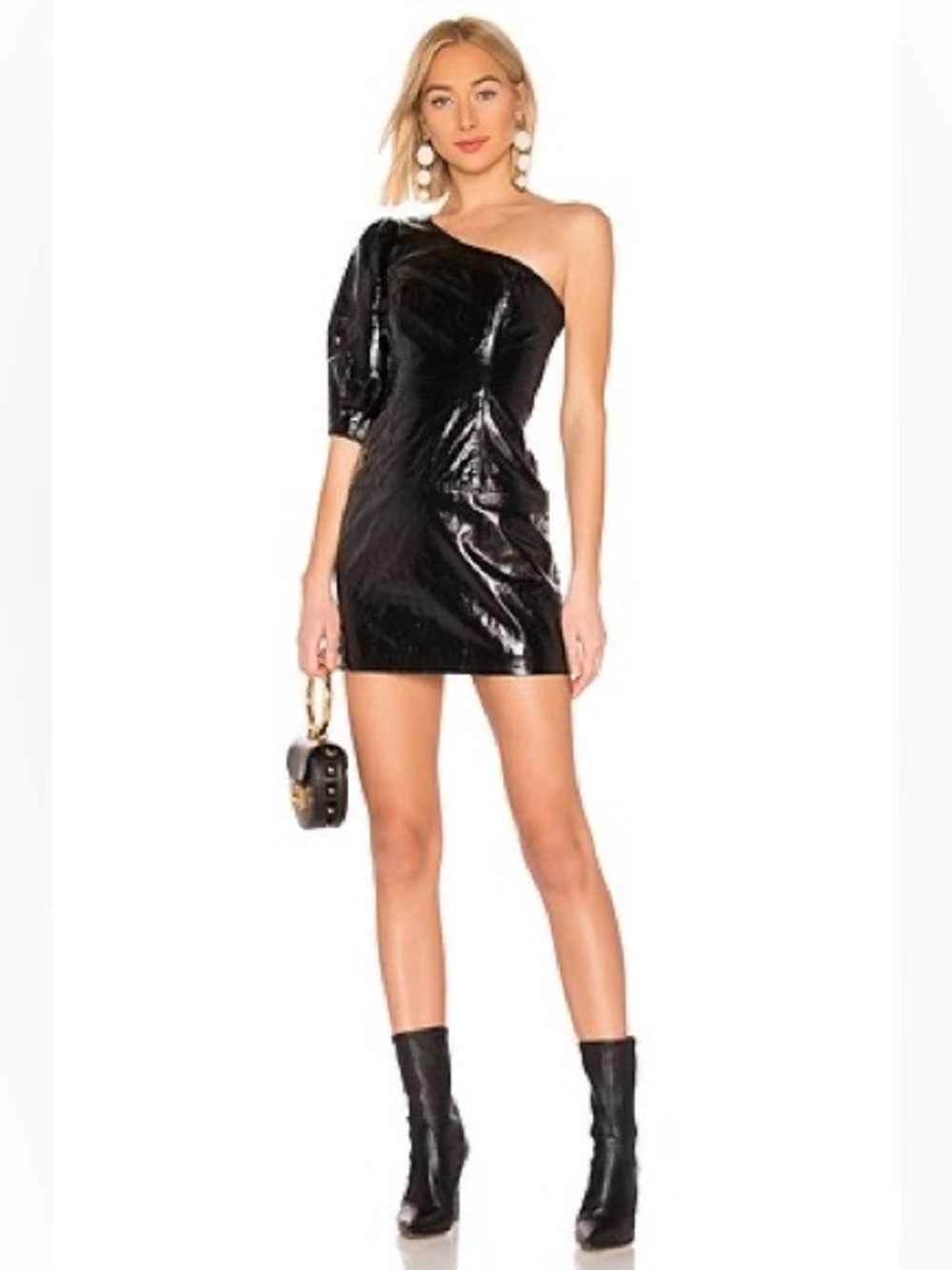 LPA Sheyla One Shoulder Leather Dress